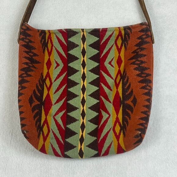 Vintage Handmade 12"X 12" Red Orange Southwestern Wool Boho Hippie Tote Bag - Picture 2 of 16